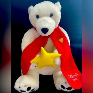 Vintage 2001 Polar Bear Stuffed animal plush by Dillards 17” Christmas decor T26
